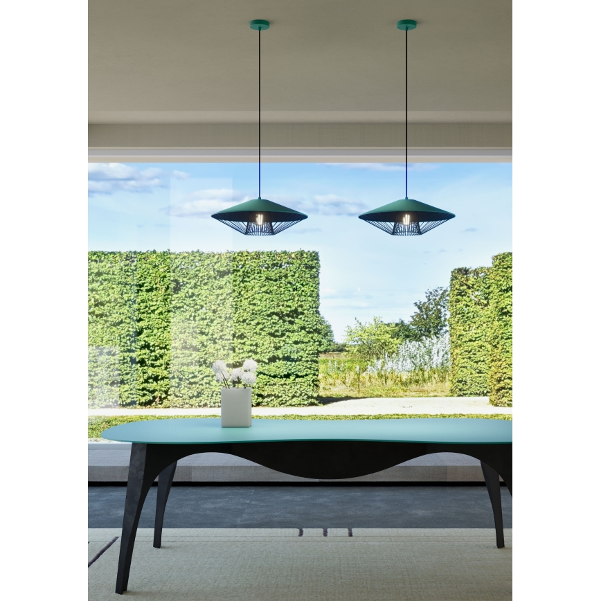 Redo 01-3006 - Suspension sur câble GRILL 1xE27/42W/230V Ø 39,6 cm noir/turquoise