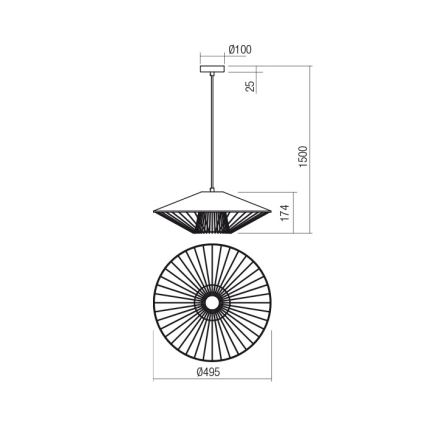 Redo 01-3009 - Suspension sur câble GRILL 1xE27/42W/230V Ø 49,5 cm noir/marron