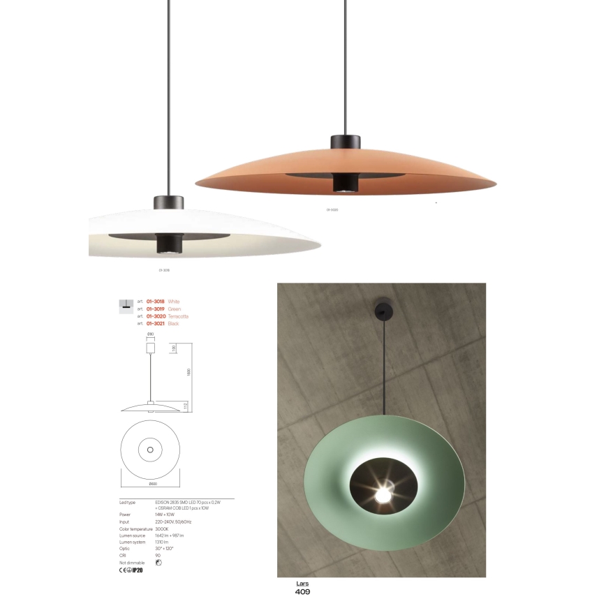 Redo 01-3018 - Suspension LED sur câble LARS LED/14W/230V + LED/10W Ø 60 cm IRC 90 blanche