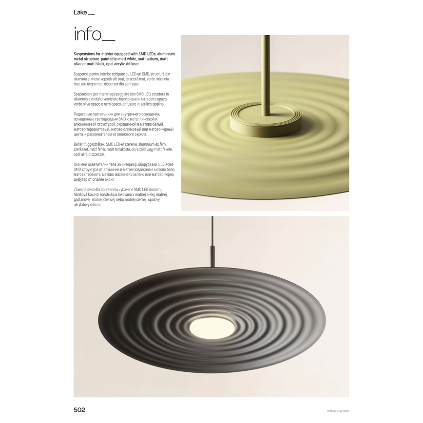 Redo 01-3044 - Suspension LED sur câble LAKE LED/13W/230V CRI 90 Ø 50 cm blanche