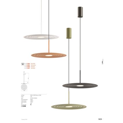 Redo 01-3045 - Suspension LED sur câble LAKE, 13 W / 230 V, IRC 90, Ø 50 cm, orange