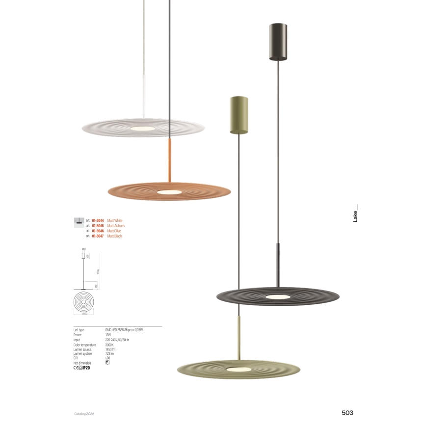 Redo 01-3047 - Suspension LED sur câble LAKE, 13 W, 230 V, IRC 90, Ø 50 cm, noire