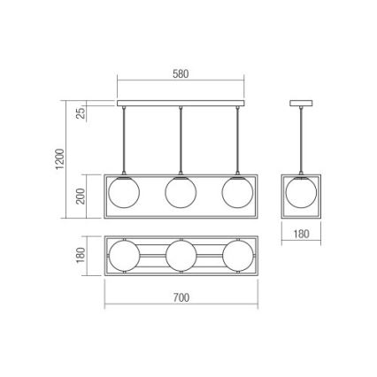 Redo 01-3057 - Suspension filaire ZODIAC 3xE14/28W/230V