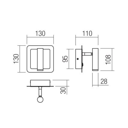 Redo 01-3092 - Spot mural LED CLOSER LED/6W/230V noir