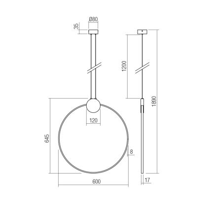 Redo 01-3107 - Suspension filaire LED ATOM LED/20W/230V d. 60 cm