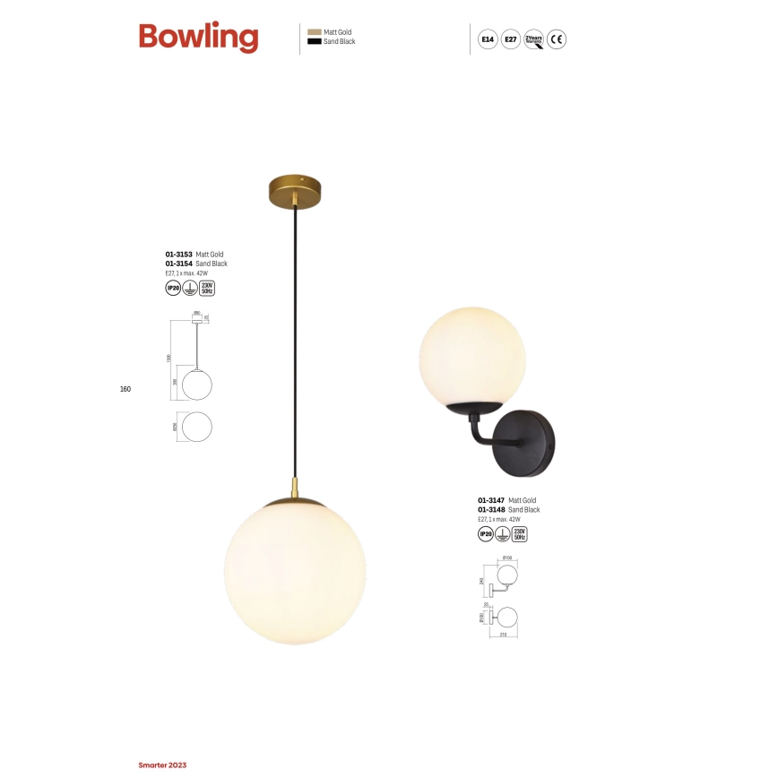 Redo 01-3148 - Applique murale BOWLING 1xE27/42W/230V noir