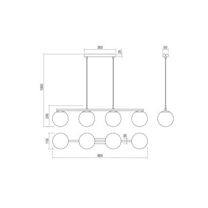 Redo 01-3155 - Suspension filaire BOWLING 4xE27/42W/230V doré
