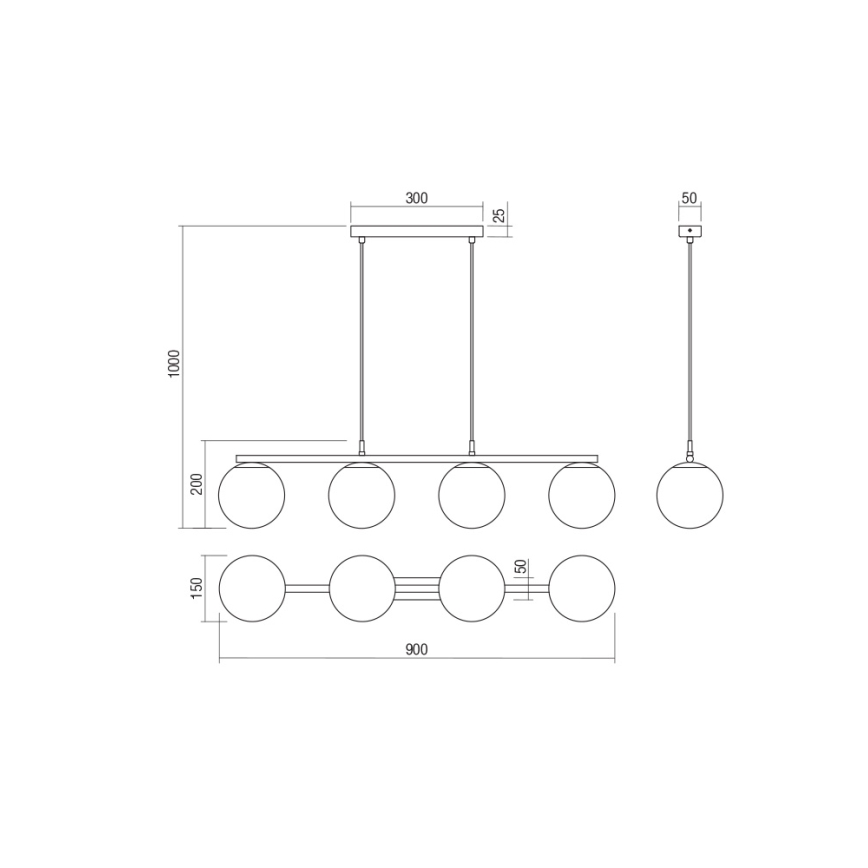 Redo 01-3155 - Suspension filaire BOWLING 4xE27/42W/230V doré