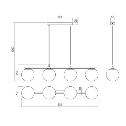 Redo 01-3156 - Suspension filaire BOWLING 4xE27/42W/230V noir