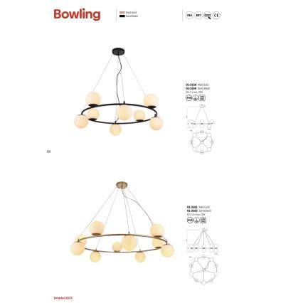 Redo 01-3157 - Suspension filaire BOWLING 6xE14/28W/230V doré