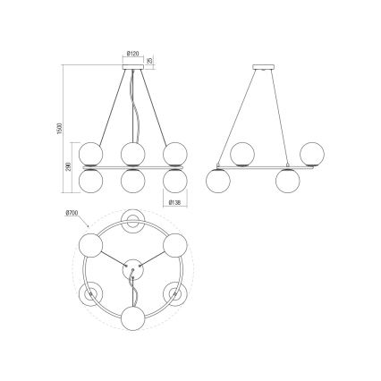 Redo 01-3157 - Suspension filaire BOWLING 6xE14/28W/230V doré