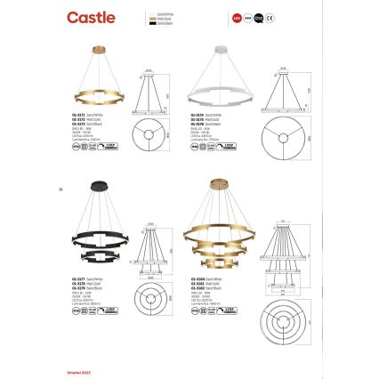 Redo 01-3172 - Suspension filaire à intensité variable LED CASTLE LED/36W/230V doré