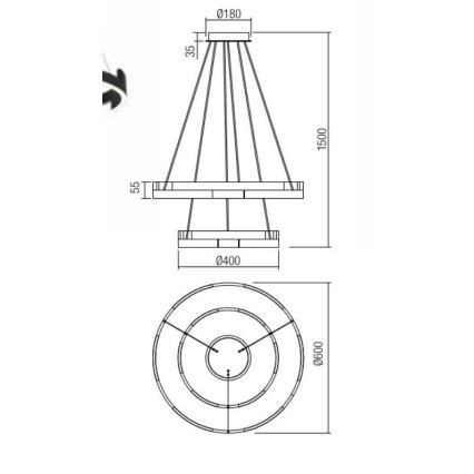 Redo 01-3178 - Suspension filaire à intensité variable LED CASTLE LED/60W/230V doré