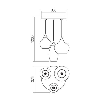 Redo 01-3192 - Suspension filaire TANNER 3xE14/28W/230V d. 37,6 cm