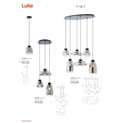 Redo 01-3196 - Suspension filaire LUKE 1xE27/42W/230V d. 17 cm noir