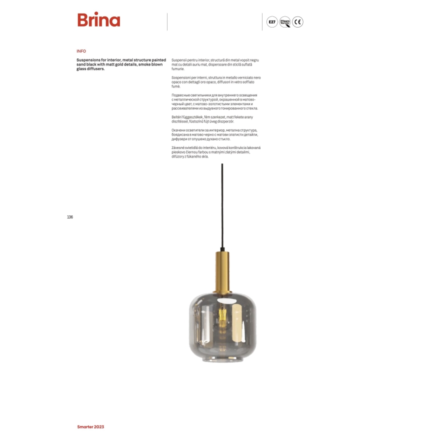 Redo 01-3198 - Suspension filaire BRINA 3xE27/23W/230V