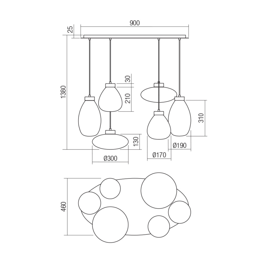 Redo 01-3212 - Suspension filaire LUKE 6xE27/42W/230V noir