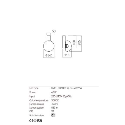 Redo 01-3239 - Applique murale SINCLAIR LED/6,5W/230V CRI 93 IP21 doré