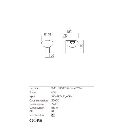 Redo 01-3241 - Applique murale SINCLAIR LED/6,5W/230V CRI 93 IP21 doré