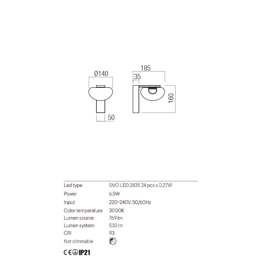 Redo 01-3241 - Applique murale SINCLAIR LED/6,5W/230V CRI 93 IP21 doré