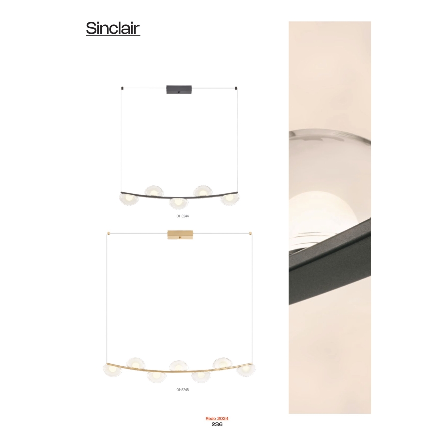 Redo 01-3244 - Suspension filaire à intensité variable SINCLAIR LED/35W/230V CRI 93 IP21 noir