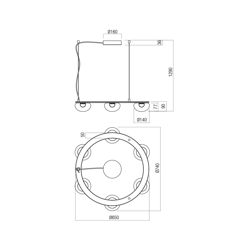 Redo 01-3248- Suspension filaire à intensité variable SINCLAIR LED/37,2W/230V CRI 93 IP21 noir