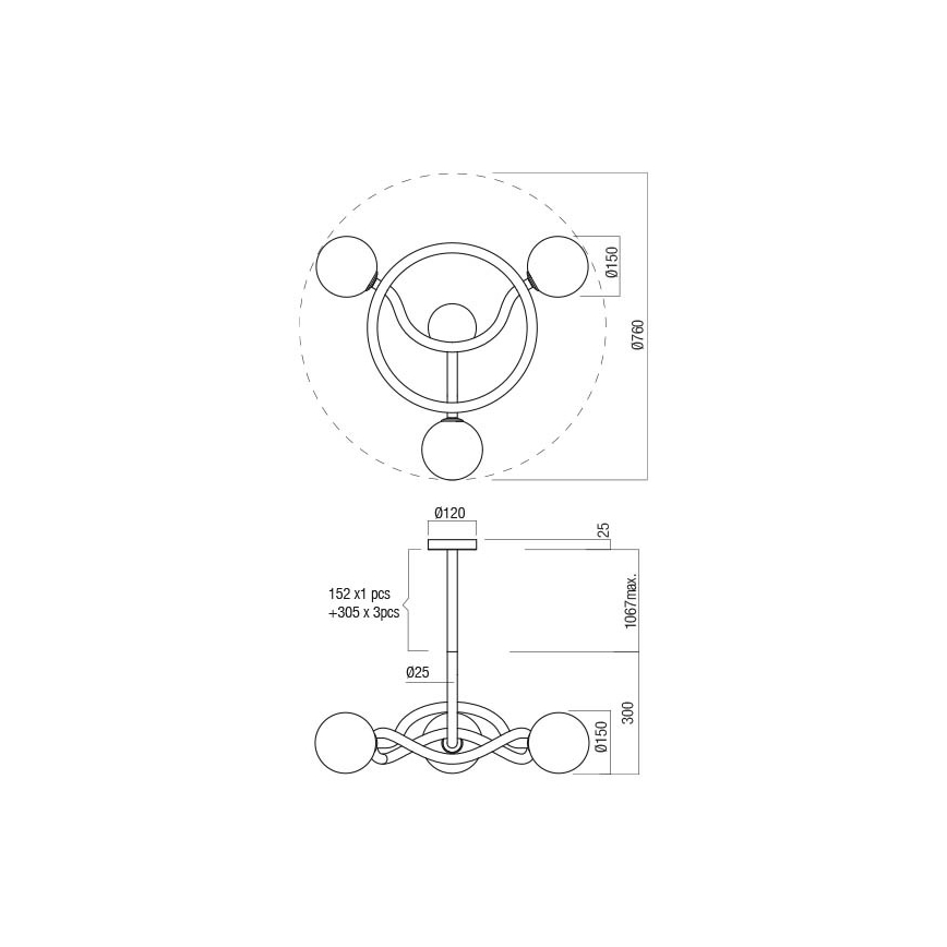 Redo 01-3257 - Lustre sur tige CONFUSIO 3xE14/28W/230V Ø 76 cm noir