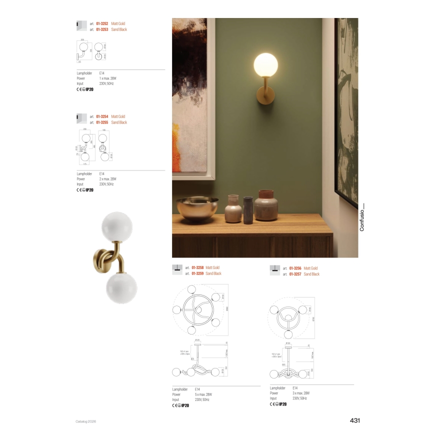 Redo 01-3258 - Lustre sur tige CONFUSIO 5xE14/28W/230V Ø 96 cm doré