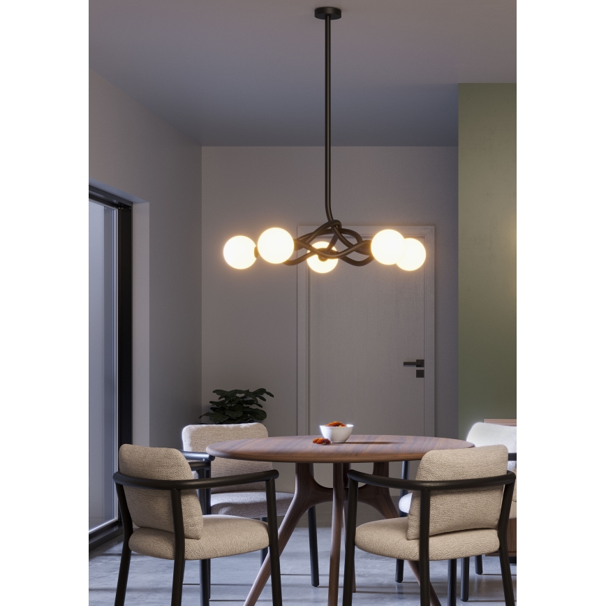 Redo 01-3259 - Lustre sur tige CONFUSIO 5xE14/28W/230V diam. 96 cm noir