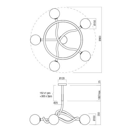 Redo 01-3259 - Lustre sur tige CONFUSIO 5xE14/28W/230V diam. 96 cm noir