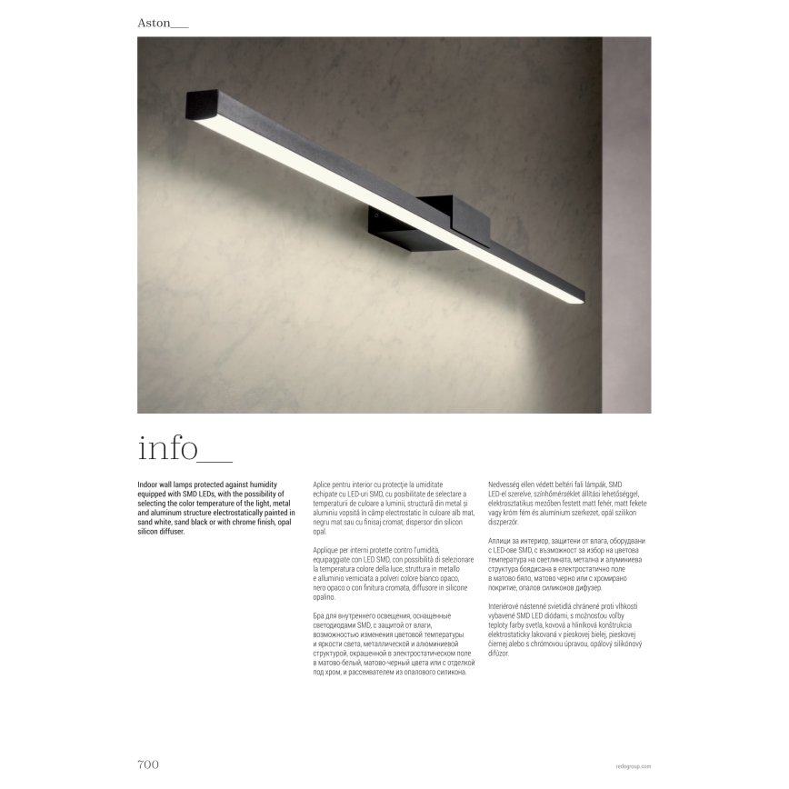 Redo 01-3268 - Éclairage de miroir salle de bain ASTON LED/12W/230V 60 cm CRI 90 IP44 blanc
