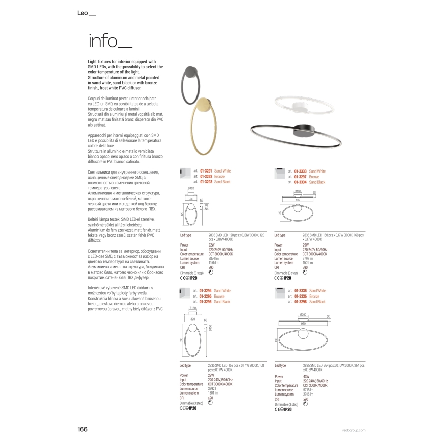 Redo 01-3340 - Suspension dimmable sur câble LEO LED/67W/230V 3000/4000K CRI 90 blanc
