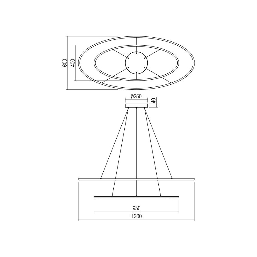 Redo 01-3343 - Suspension LED dimmable sur câble LEO LED/115W/230V 3000/4000K IRC 90 60x130 cm noire