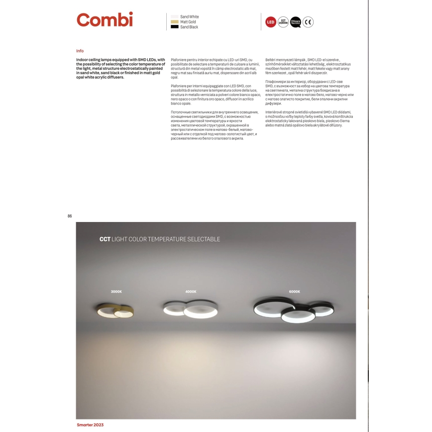 Redo 01-3375 - Plafonnier à intensité variable COMBI LED/72W/230V 3000/4000/6000K CRI98 noir