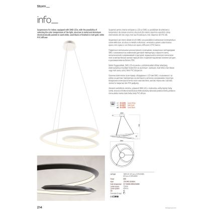 Redo 01-3377 - Suspension dimmable sur câble STORM LED/60W/230V 3000/4000/6000K IRC 90 diam. 80 cm doré