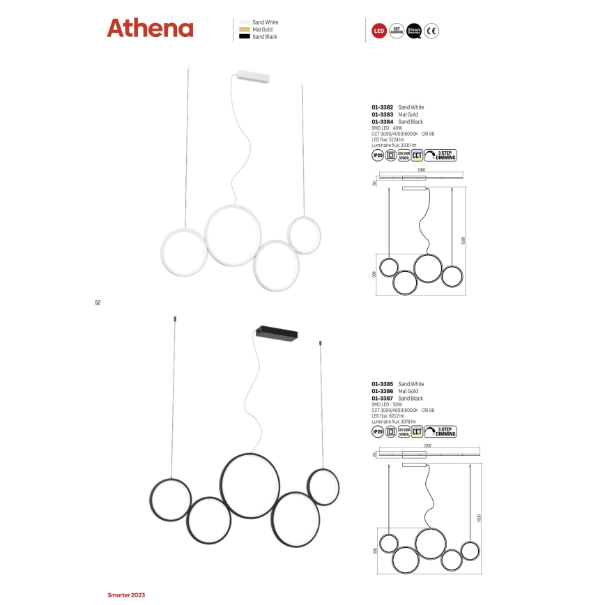 Redo 01-3382 - Suspension filaire à intensité variable LED ATHENA LED/40W/230V 3000/4000/6000K CRI98 blanc