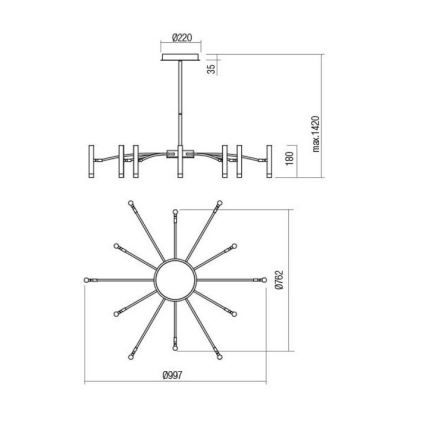 Redo 01-3448 - Lustre LED dimmable sur tige RAYEN LED/60W/230V CRI 90 doré