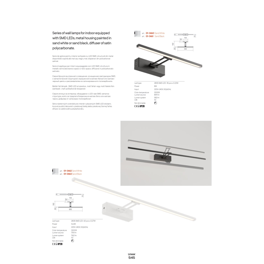Redo 01-3460 - Applique LED pour tableau LINEAR LED/8W/230V 35 cm CRI 92 blanc