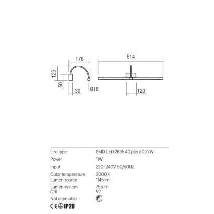 Redo 01-3466 - Applique LED pour tableau KENDO LED/11W/230V 51,4 cm CRI 92 blanc