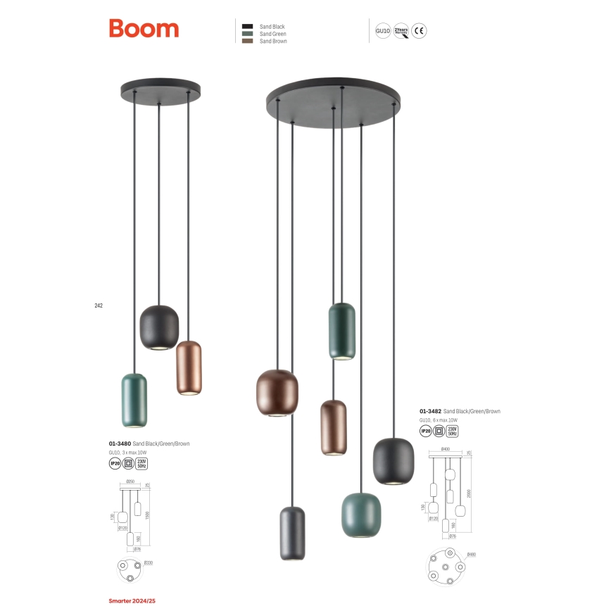 Redo 01-3480 - Suspension filaire BOOM 3xGU10/10W/230V d. 33 cm noir/vert/marron