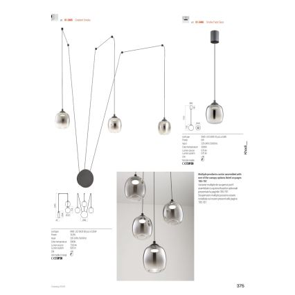 Redo 01-3486 - Suspension LED sur câble KHADI LED/6W/230V CRI 90 Ø 12 cm noir/fumé