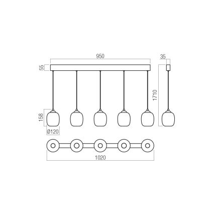 Redo 01-3490 - Suspension LED dimmable sur câble KHADI 5xLED/5,2W/230V IRC 90 noir/fumé