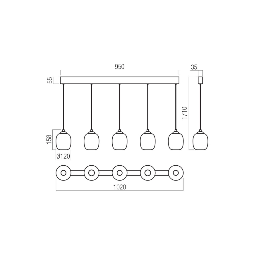 Redo 01-3490 - Suspension LED dimmable sur câble KHADI 5xLED/5,2W/230V IRC 90 noir/fumé