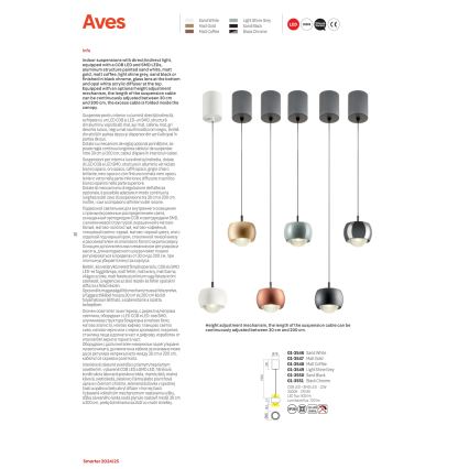 Redo 01-3547 - Suspension filaire AVES LED/12W/230V d. 9,6 cm CRI 90 doré