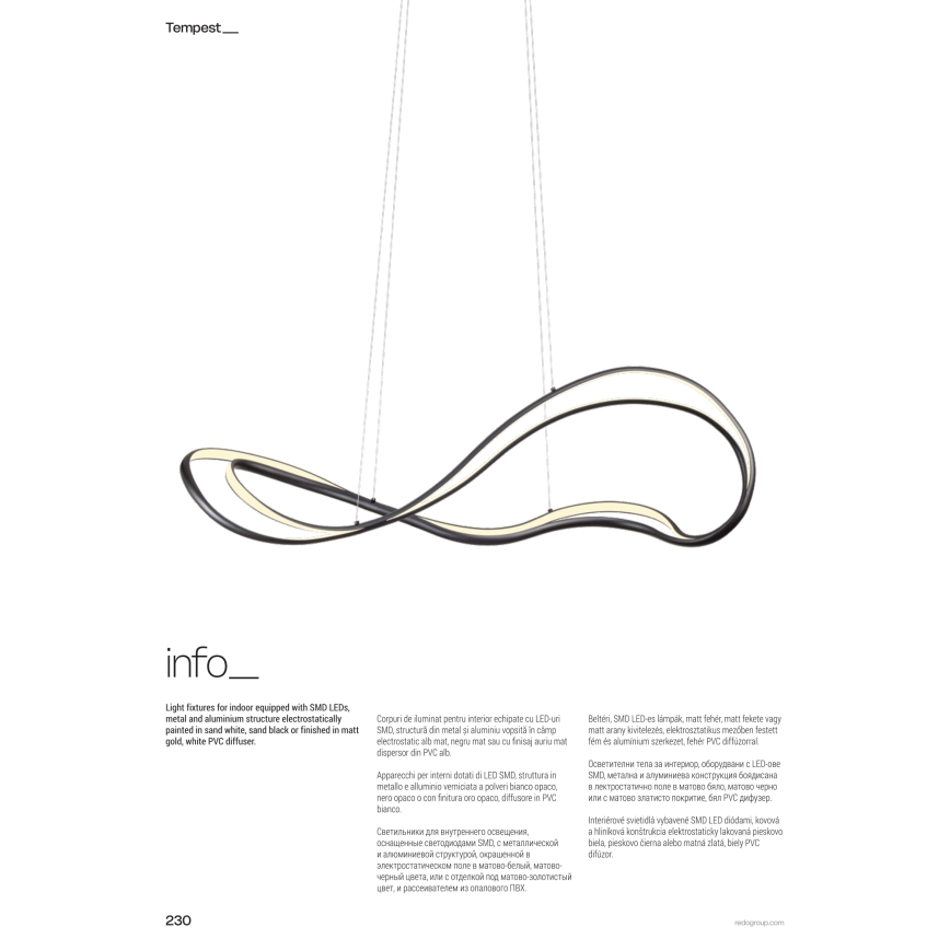 Redo 01-3599 - Suspension LED dimmable sur câble TEMPEST LED/58W/230V noir