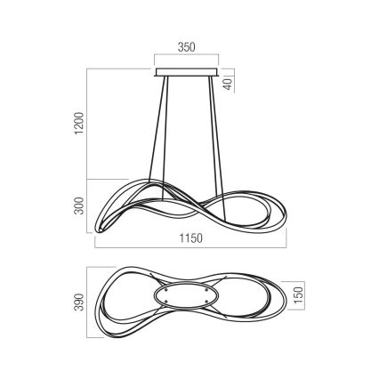 Redo 01-3599 - Suspension LED dimmable sur câble TEMPEST LED/58W/230V noir