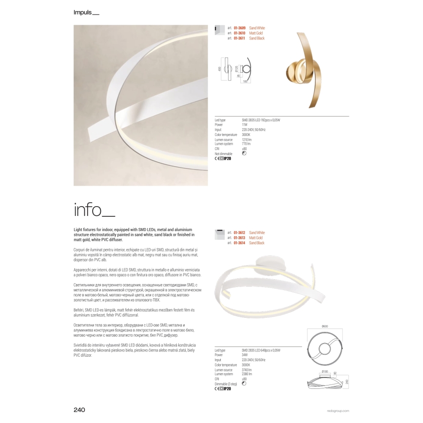Redo 01-3613 - Plafonnier LED dimmable IMPULS LED/34W/230V Ø 60 cm doré
