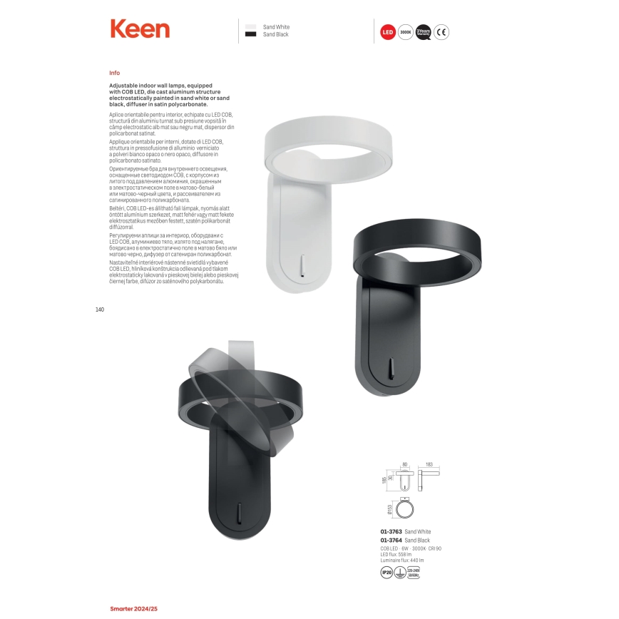 Redo 01-3763 - Applique murale KEEN LED/6W/230V CRI 90 3000K blanc
