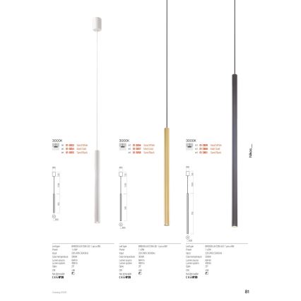 Redo 01-3860 - Suspension LED sur câble NIKOS, 8W, 230V, IRC 90, Ø 6 cm, doré