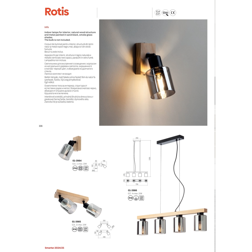 Redo 01-3986 - Suspension filaire ROTIS 4xE27/15W/230V